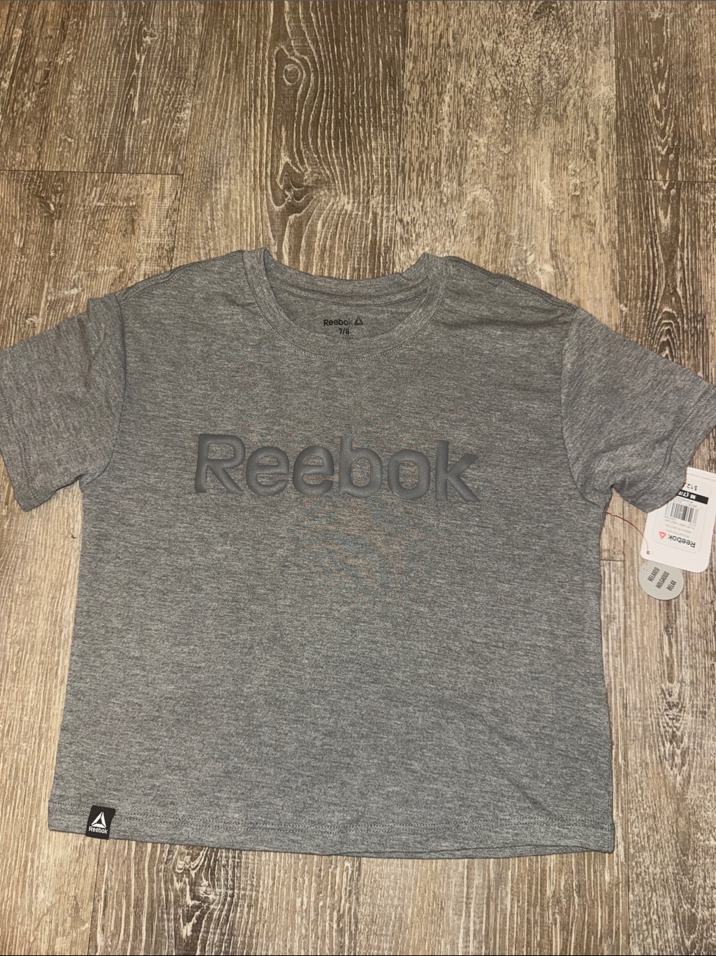 Reebok Girls Grey Logo Crew Neck Cropped T-Shirt
